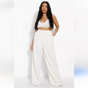 BooHoo Premium Tailored Wide Leg Trouser Pant In Eggshell Sz 12 | NWT